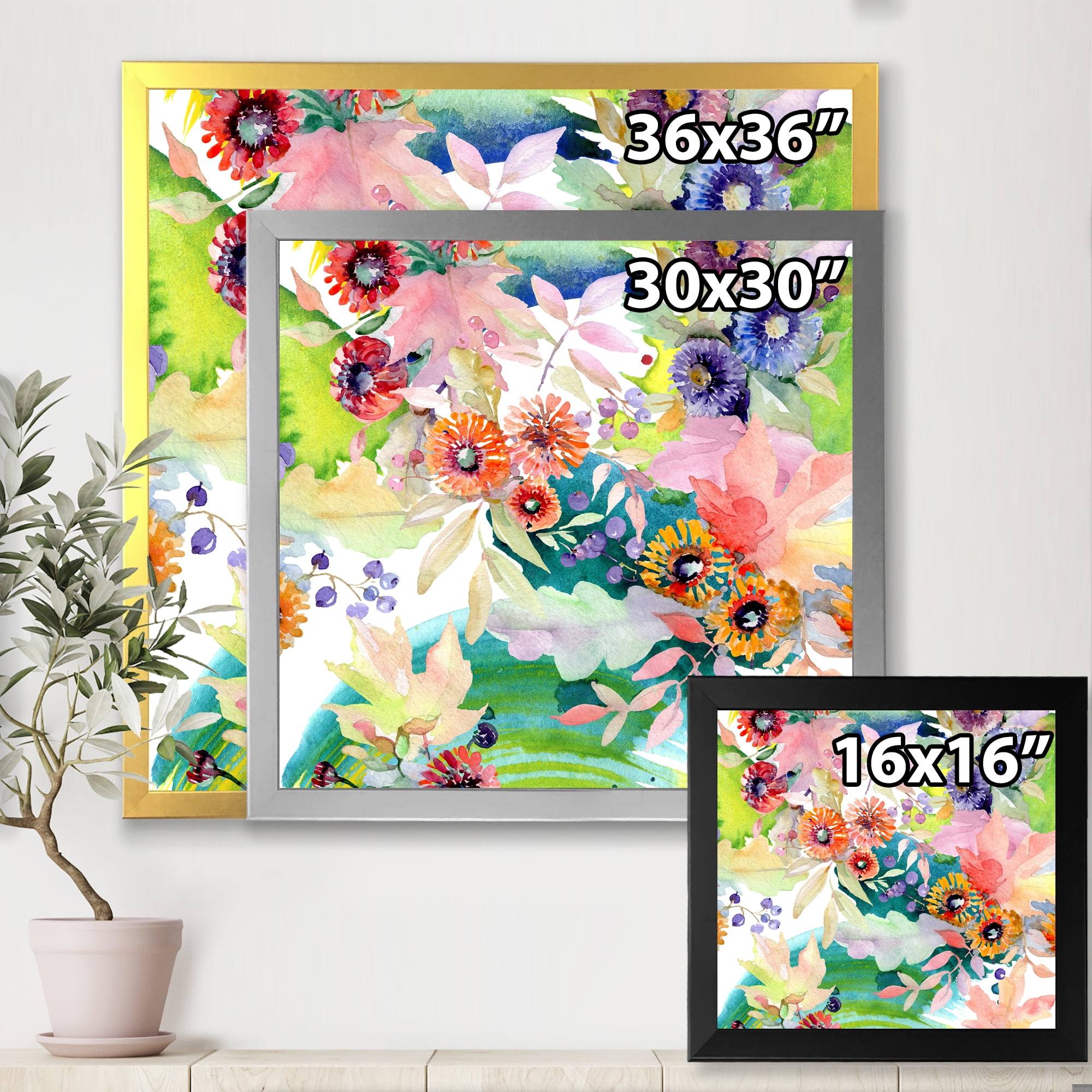 Designart 'Wildflowers and Vibrant Wild Spring Leaves II' Traditional Framed Art Print