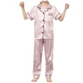 thumbnail image 6 of Amvlyk Pajamas Set for Women 2 Piece PJ Sets Lapel Neck Silk Stain Button Down Short Sleeve Top with Wide Legs Long Pants Solid Color Loungewear for Summer Sleepwear Causal Home Clothes Nightwear, 6 of 6