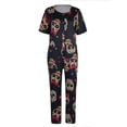 thumbnail image 4 of Biekopu Women Loose Jumpsuit, Adults Button-down Skull Print V-neck Short Sleeve Overalls, 4 of 9