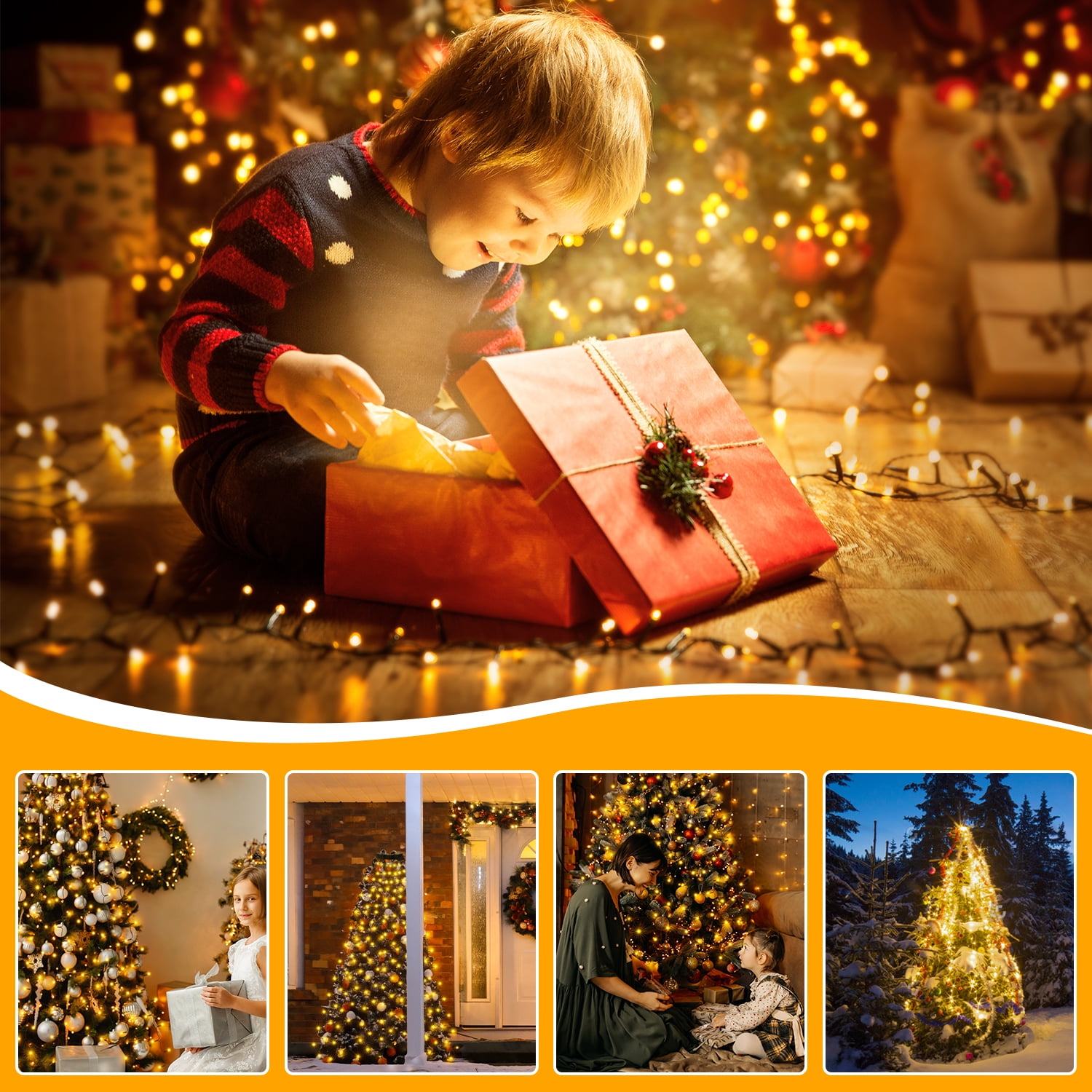 Ollny 400 LED Christmas Tree Lights with Remote Control, 8 Lighting Modes Waterproof Indoor Outdoor Christmas Lights for Decorations, Warm-white