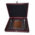 thumbnail image 1 of KuzmarK 6 oz. Leather Flask Set in Rose Wood Presentation Box -  Football Skin, 1 of 2