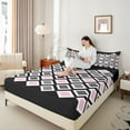 thumbnail image 4 of Castle Fairy Minimalist Checkered Twin Sheet Sets for Teens,Black Pink Grey Bedding, 4 of 7