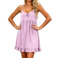 thumbnail image 3 of IUYRTFE Women's V-Neck Spaghetti Strap Sleeveless Mini Dress Flowy Ruffle Hem Casual Summer Swing Tank Dress, 3 of 5