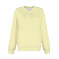 thumbnail image 4 of Nestiefly V Neck Sweatshirt Women with Pockets Casual Plain Comfort Hoodless Hoodies Cozy Fleece Pullover Sweatshirts No Hood Beige XL, 4 of 5