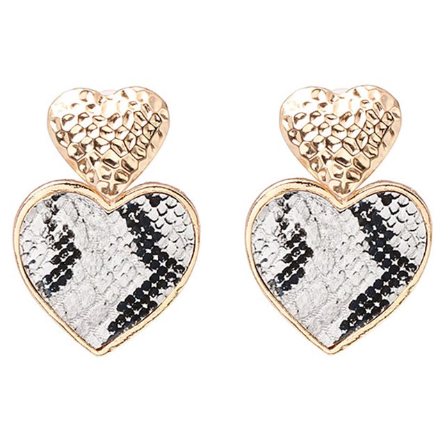 Pendientes elegantes de cuero para mujer (blanco y negro) Pendientes con forma de corazón de melocotón y lentejuelas brillantes