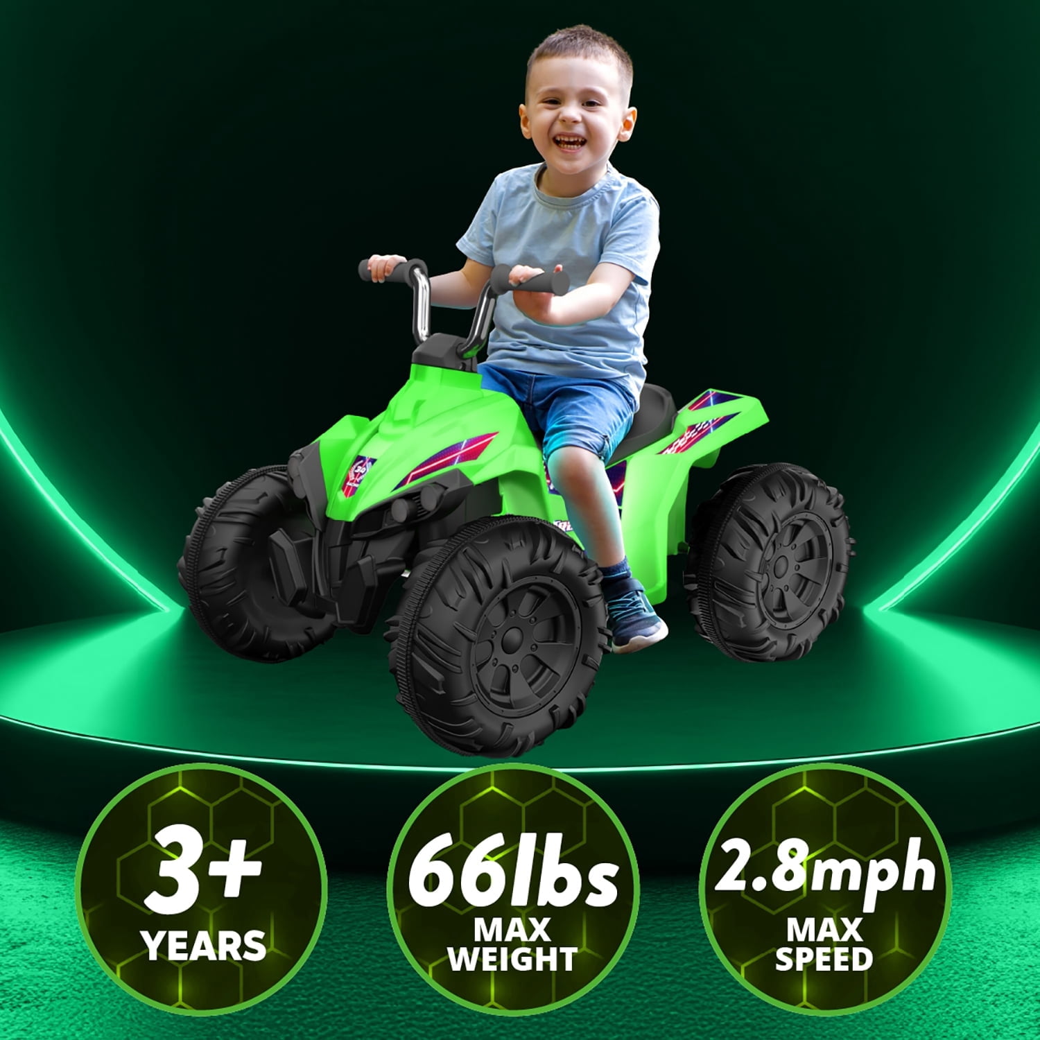 Open Box Flybar KT25017AE Kid Trax 12V Glow ATV Ride-On Toy, Green, Rechargeable Battery, LED Lights, Ages 3-6