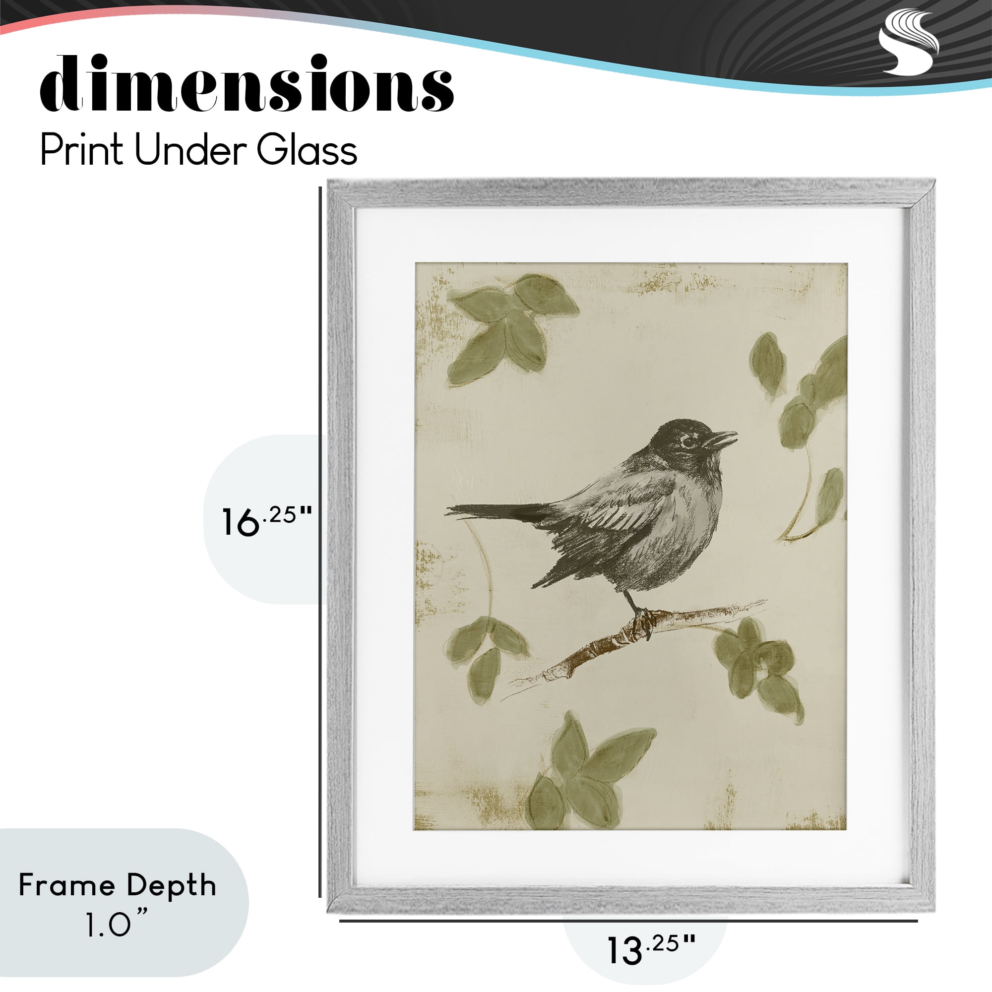 Stupell Industries Bird Scene over Neutral Gray Framed Print Under Glass, design by Lanie Loreth
