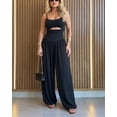 thumbnail image 3 of ChicMe Jumpsuits for Women Spaghetti Strap Sleeveless Cut-Out Waist Backless Tie-Back Ruched Wide Leg Vacation Summer Womens Rompers Black-M, 3 of 9