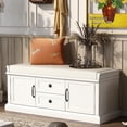 thumbnail image 1 of AngLink Shoe Storage Bench with Seating, Entryway Bench Shoe Storage with 2 Cabinets & 2 Drawers, Shoe Cabinet with Removable Cushion, Window Bench Shoe Rack with Storage for Entryway, Hallway(White), 1 of 9