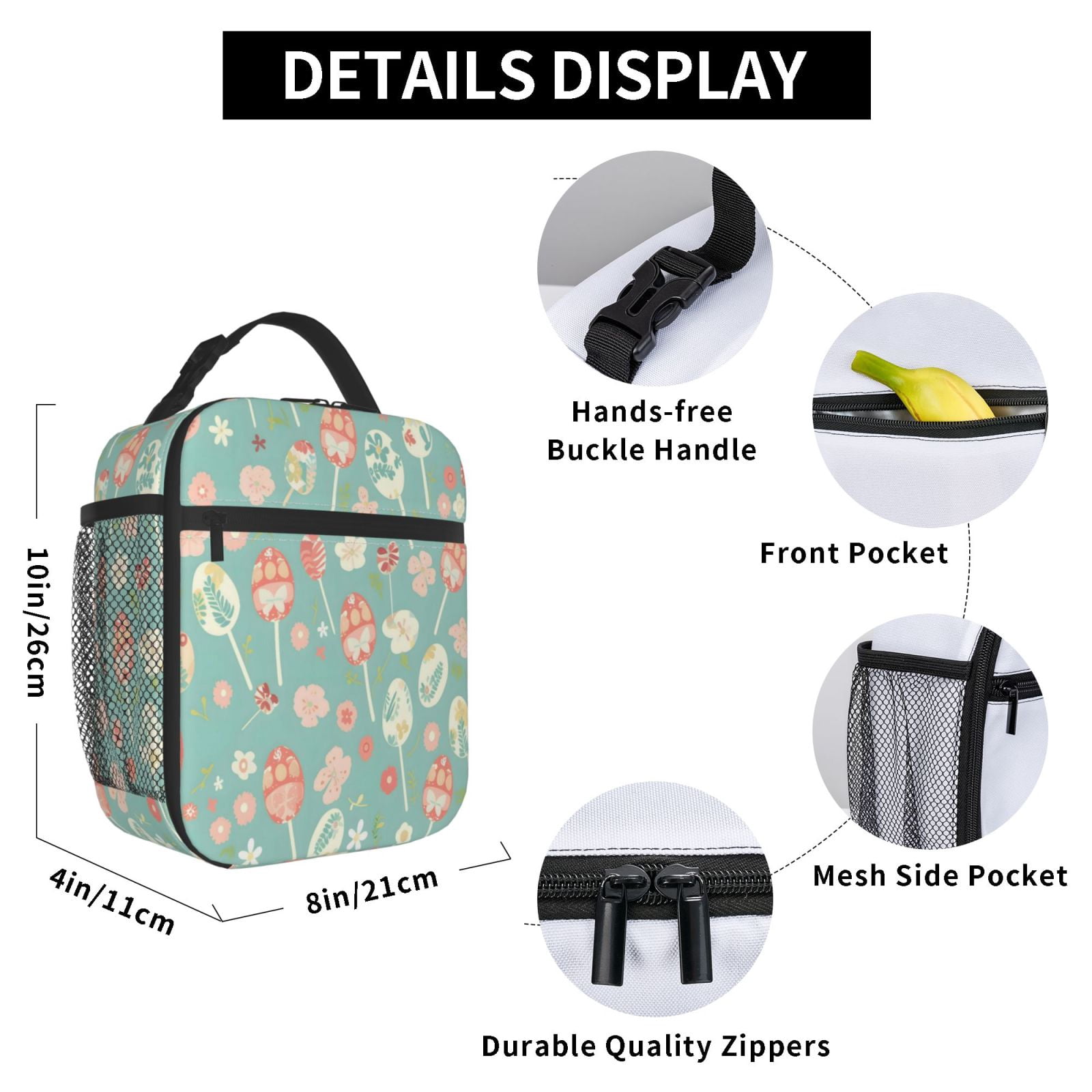Lunch Bag For Women Men Insulated Portable Lunch Box Bento Box Office Picnic Travel Cooler Bag Pastel Easter Eggs