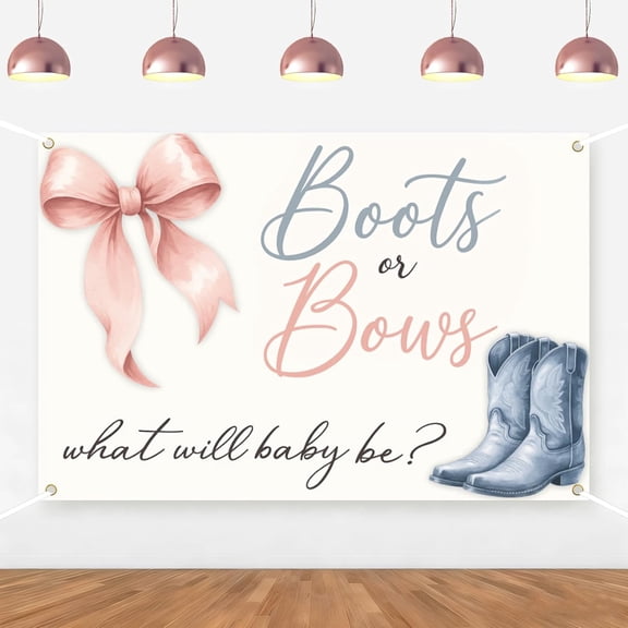 7x5FT Boots or Bows Gender Reveal Backdrop Boots or Bows What Will Baby Be Background Western Cowgirl Gender Reveal Baby Shower Party Decorations Banner Supplies Photo Booth Props