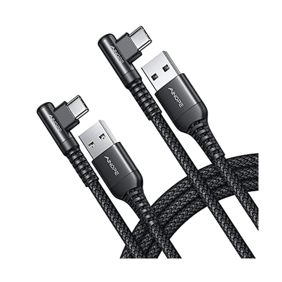 xixishop USB C Cable Right Angle (2-Pack, 10ft 10ft) 3.1A Type C Charger Fast Charging, Resistant Nylon Braided USB A to USB C Charger Cable (Black)