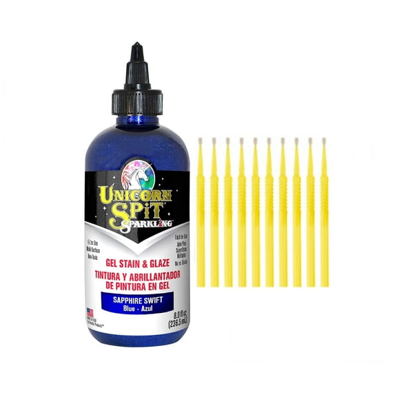 Unicorn SPiT Gel Stain & Glaze in One - 20 Complete Original & Sparkle Paint Collection with 10 TreBBies Fine Detail Sticks (8oz, Sapphire Swift)