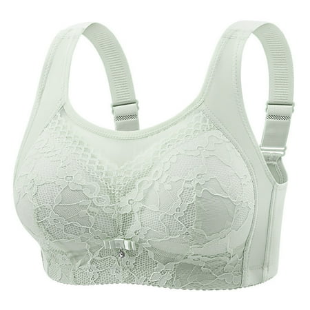 REORIAFEE Bras for Women Full Coverage Front Closure Gathered Together No Wire Bras Adjustable Straps Brassiere Spaghetti Straps Breathable Corset Underwear Lingerie Green 44/100