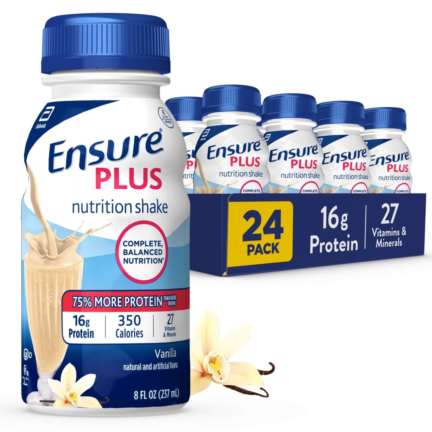 (2 pack) Ensure Plus Meal Replacement Nutrition Shake, Vanilla, 16g Protein, 8 fl oz - 24 Pack