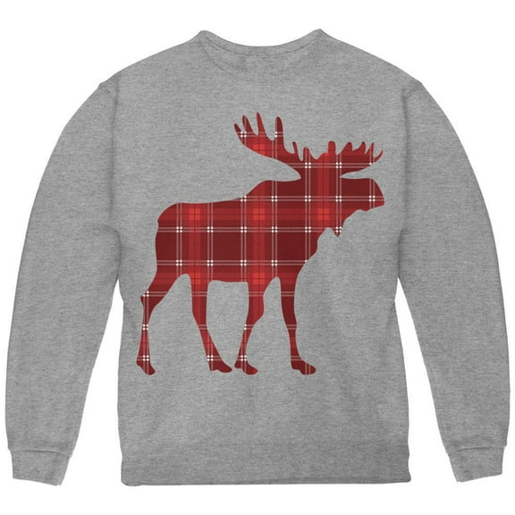 Autumn Plaid Moose Youth Sweatshirt Storm Grey YLG