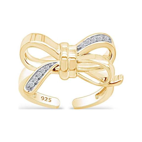 AFFY Round Sparkling White Cubic Zirconia Adjustable Bow Stackable Promise Ring 14k Yellow Gold Over Sterling Silver for women