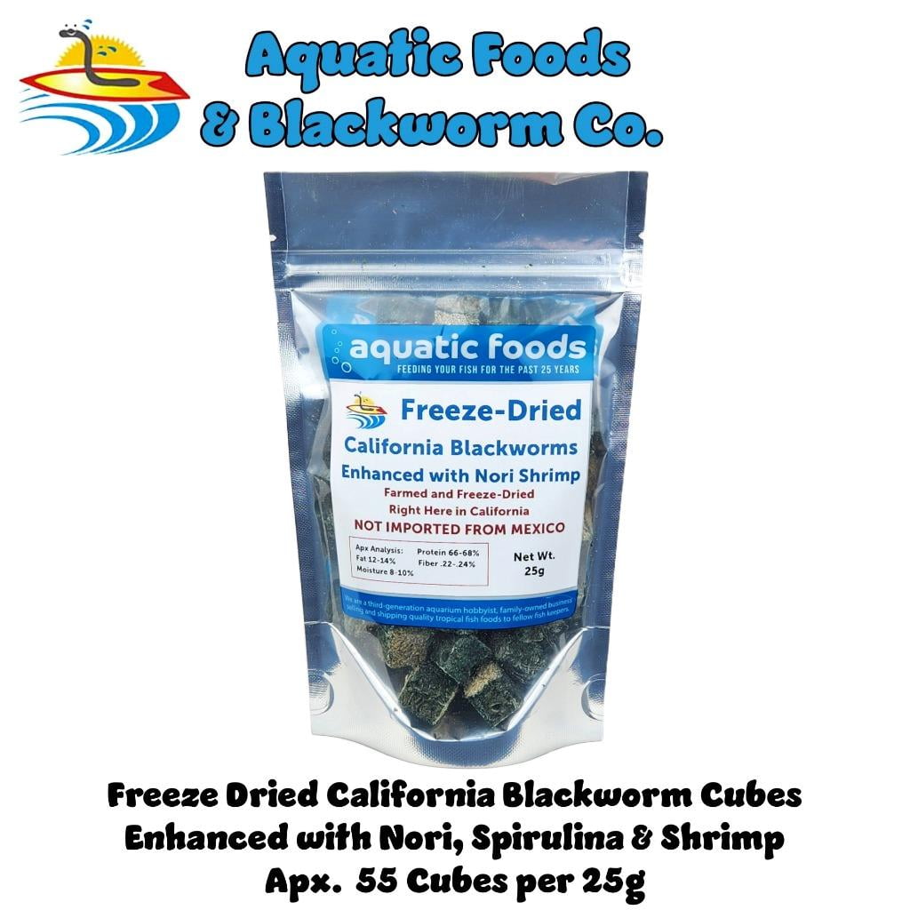 California Blackworms as Freeze Dried with Nori, Spirulina & Shrimp for Discus, Cichlids, All Tropical Fish. Made in California USA! - 25 Grams