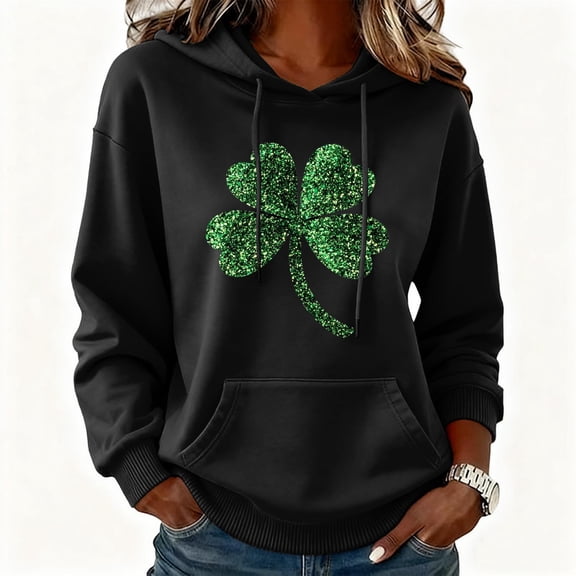 Uootdi Oversized St Patricks Day Hooded Sweatshirts for Women Irish Saint Pattys Shamrock Crewneck Long Sleeve Shirts Holiday Trendy Pullover Tops Gift