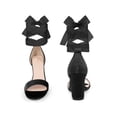 thumbnail image 2 of BLISSFUL STEP Velvet Open Toe Ankle Tie Block Heels Sandals for Women Black (Size 6), 2 of 6