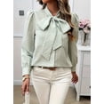 thumbnail image 6 of Womens Tie Neck Long Sleeve Shirts Casual Work Blouses Tops Green XXL, 6 of 9