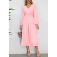 thumbnail image 3 of Solid Color V Neck Asymmetrical Seam Belted Midi Dress for Women Pink Medium, 3 of 4