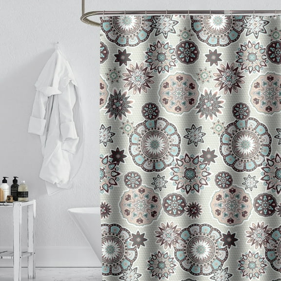 Kabnic Boho Flower Shower Curtain, Waterproof Polyester Fabric with Grommets & 12 Hooks, 72x72 Inch Bathroom Decor Set