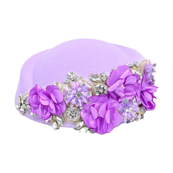 Women Church Hats Flower Applique Pillbox Hats Tea Caps Vintage Felt Hat Winter Hats