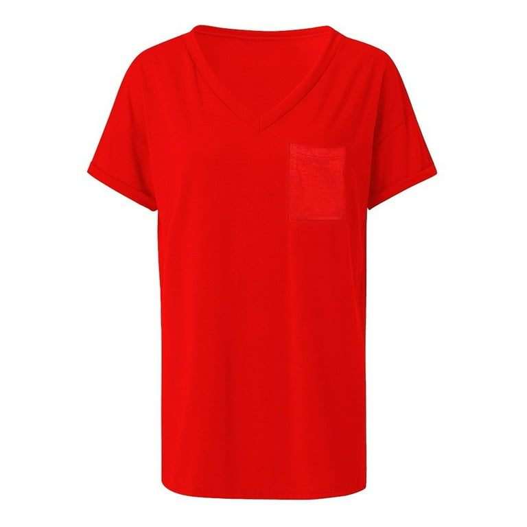 Jerdar Women Summer Tops Women Solid Short Sleeve V-Neck