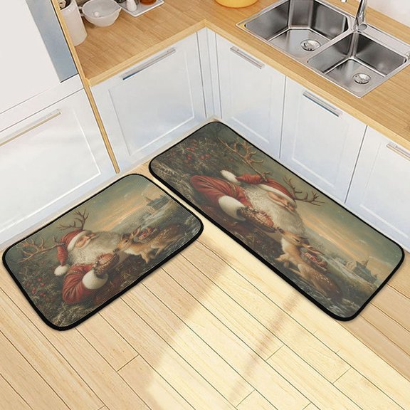 Kitchen Rugs and Mats【2 PCS】Non Skid Leisurely Santa Claus Creative Kitchen Mat