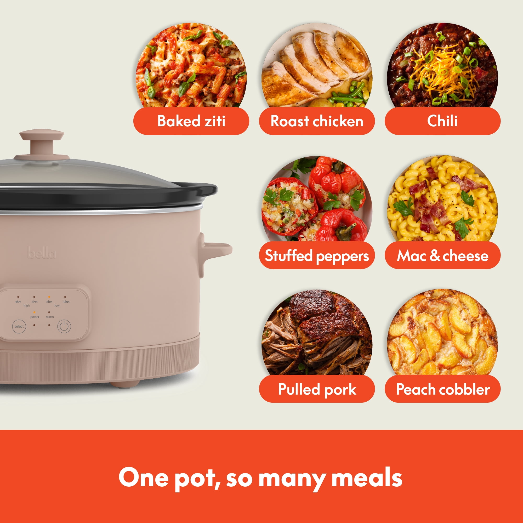 bella 6 Qt Digital Programmable Slow Cooker with Ceramic Nonstick Coating, Adjustable Temperature & Cooking Time, Dishwasher Safe Pot & Tempered Glass Lid, Blossom
