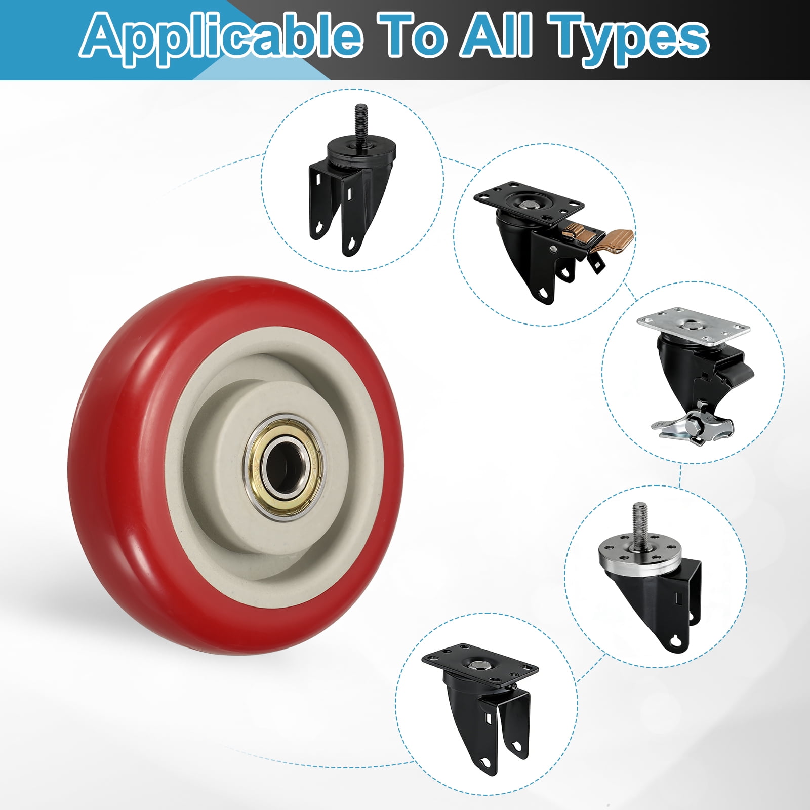 Uxcell 2 Pack Caster Wheels, 3.9 in Nylon Silent Heavy Duty Plate Caster with 3/8" Bore Cart Wheels Replacement for Furniture, Red