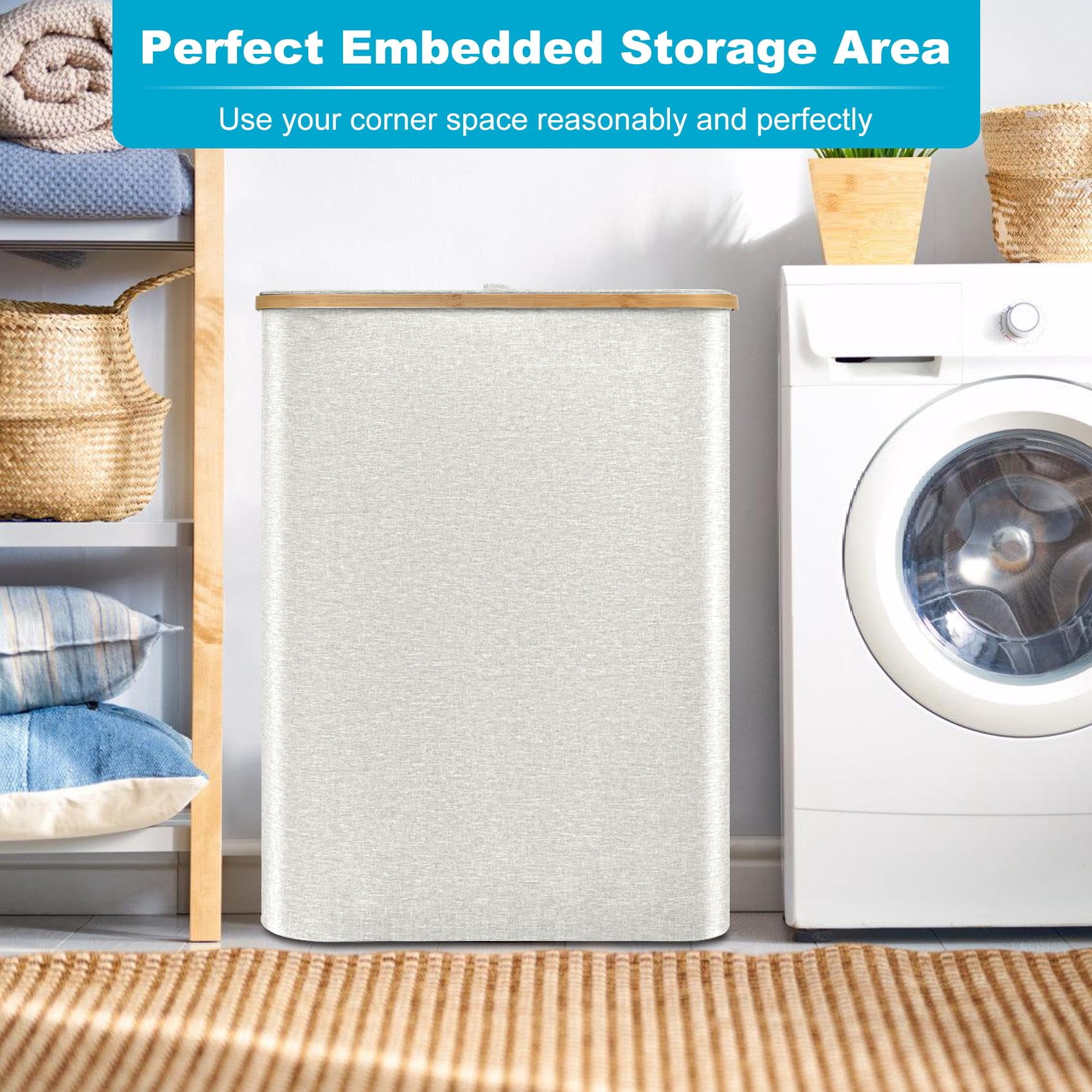 Sunnycome 160L Large Laundry Hamper with Lid Clothes Basket Handles for Bedroom Collapsible Removable White