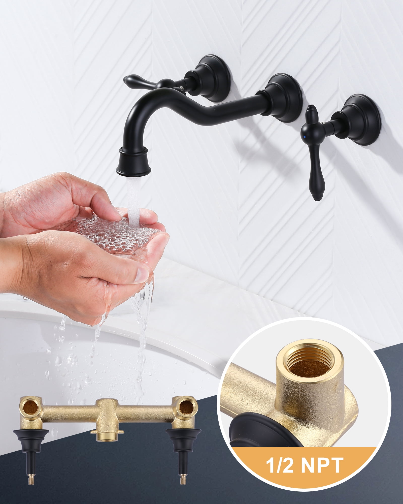 Wowow 8in. Wall Mount 2-Handle Bathroom Sink Faucets Brass and Rough-in Valve Included,Brushed Nickel