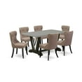 thumbnail image 6 of East West Furniture V696SI648-7 7-Piece Kitchen Dining Room Set- 6 Kitchen Chairs with Coffee Linen Fabric Seat and Button Tufted Chair Back - Rectangular Table Top & Wooden Legs - Cement and Wire..., 6 of 10