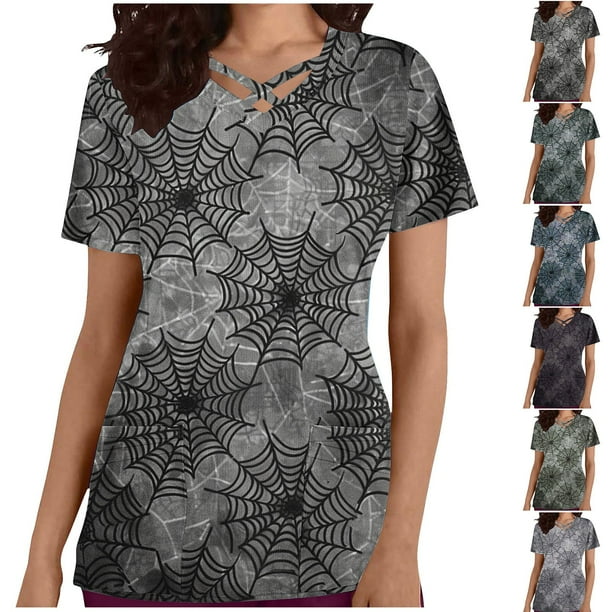 Fiudx Liquidación de Ofertas Flash Top de Lactancia con Bolsillo y Cuello En V de Manga Corta con Estampado de Halloween para Mujer