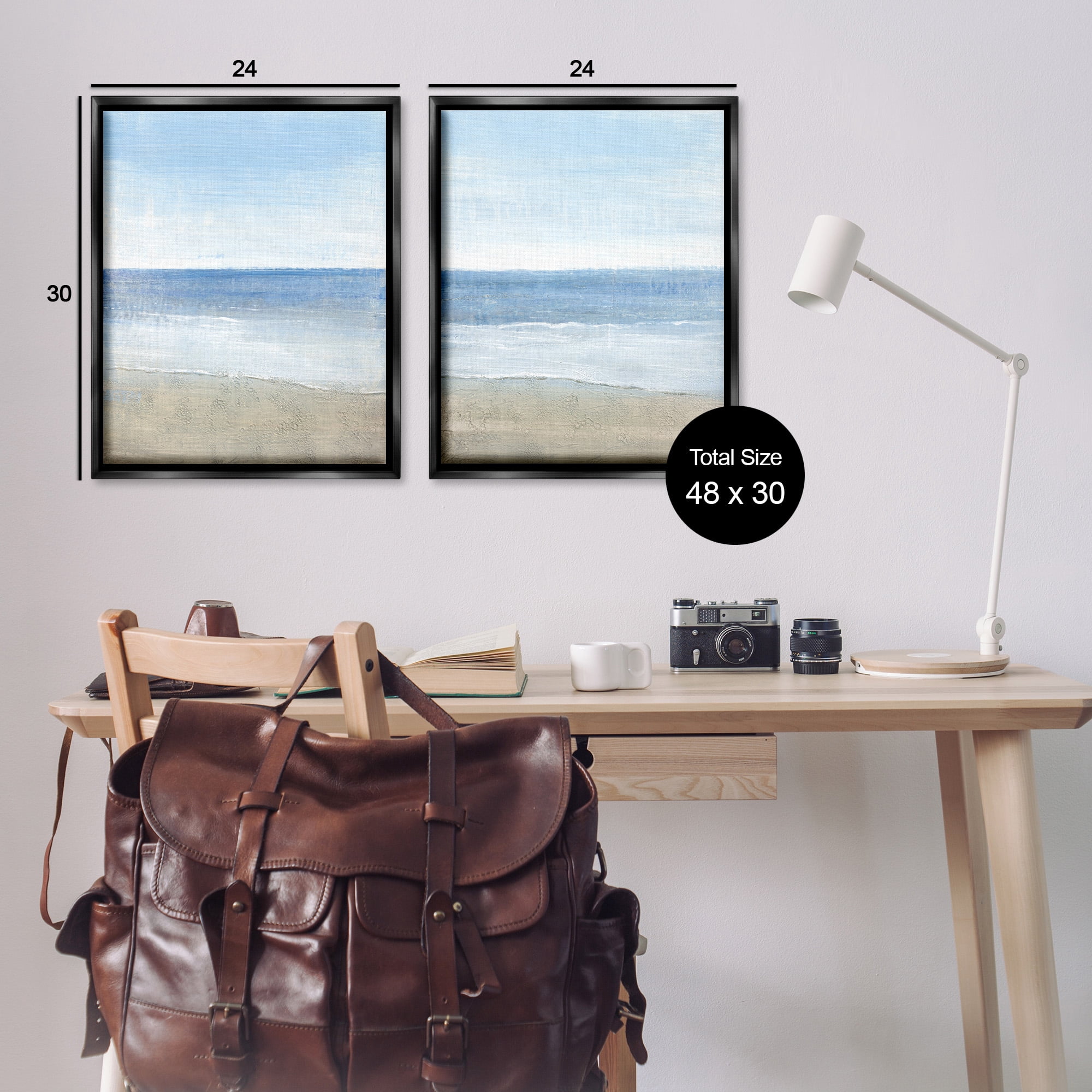 Stupell Industries Coastal Seafoam Beach Waves Nature Painting Black Floater Framed Canvas Art Print Wall Art, 25 x 31, Set of 2
