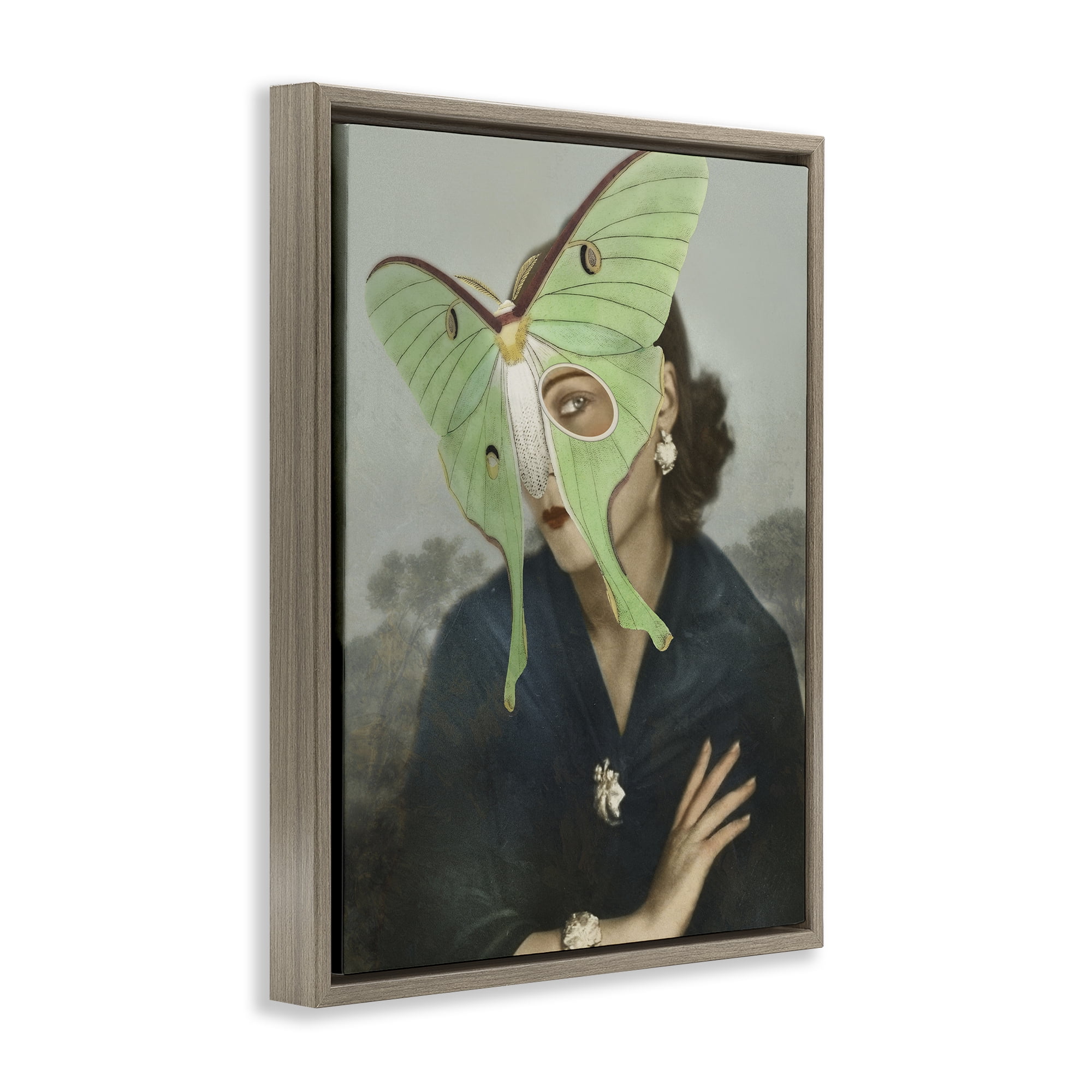 Stupell Industries Naturalist Portrait with Moth Brown Framed Floater Canvas Wall Art, design by Victoria Barnes
