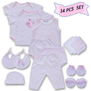 Baby Bright Newborn Essentials Baby Girl Outfits – 14pcs Baby Gift Set 0-3 Months, Newborn Baby Essentials, Baby Shower Gifts, Baby Mittens, Soft Baby Washcloths