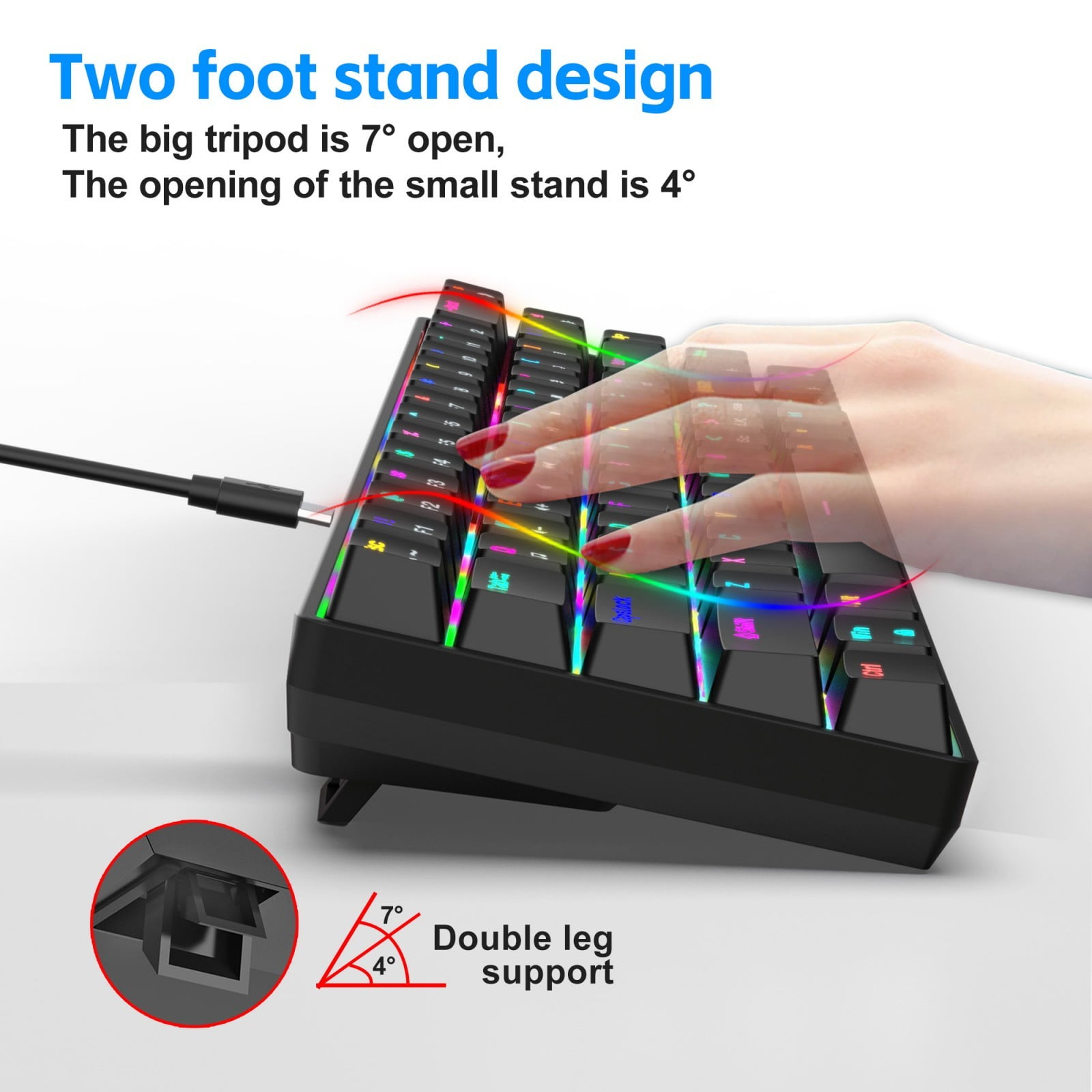Ergonomic Color Keyboard Hot Swappable Red/Brown Switches 19 Dynamic Light Effects Portable Layout For
