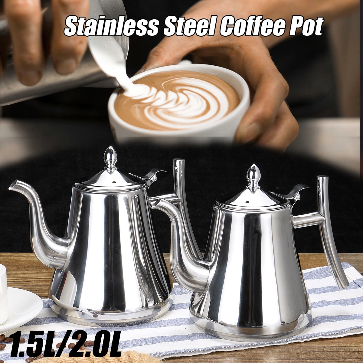 2L 10 Cups Coffee Tea Maker Teapot Percolator Pot Kettle Filter Stainless Steel 