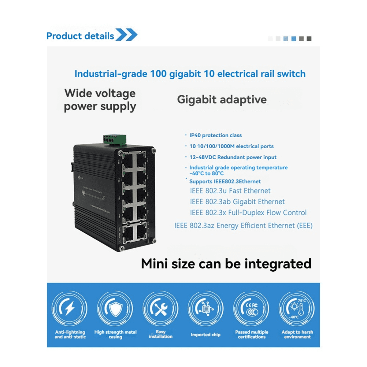 Mini Industrial 10 Port PoE Gigabit Ethernet Switch Industrial Switch Ethernet 10/100/1000Mbps RJ45 DIN Rail IP40