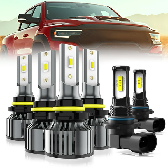 LECCIBUB LED Headlight Bulbs Compatible With DODGE RAM 1500 2500 3500 With Projector 2013-2015,9005/H10/HB3 High Beam   9012 Low Beam   9140/9145 LED Fog Lights,6500K White,Plug and Play,Pack of 6
