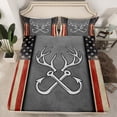 thumbnail image 2 of Feelyou Hunting and Fishing Queen Sheet Sets, Western Rustic Farmhouse Flat Sheet, Retro American Flag Queen Fitted Sheet, Luxury Bedroom Decor, 4-Piece, 2 of 7