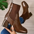 thumbnail image 5 of Heisall Women's Boots Winter Ankle Boots Short Shaft Solid Color Contrast Square Toe Knit Elastic Collar Chunky Heel High Heel Casual Fashion, 5 of 8