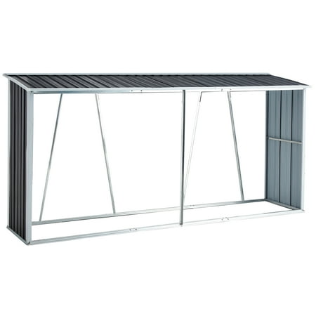 

PINGCNG Elegant Gray Galvanized Steel Firewood Rack with Roof for Outdoor Backyard Garden Patio Porch - Log Holder and Log Storage Stand 129.9”