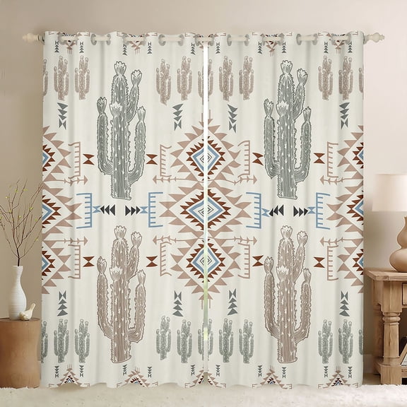 Homewish Vintage Aztec Boho Black Out Curtains,Rustic Farmhouse Cabin Curtains Pack of 2 (42x63 Each),Bohemain Tribal Bedroom Curtains For Adults,Luxury Bedroom Decor