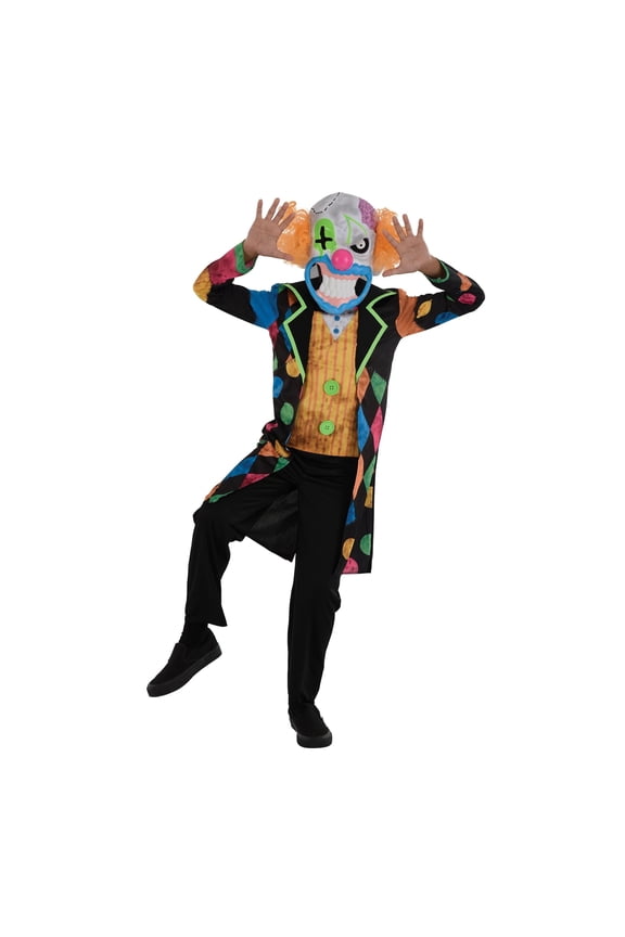 Bruiser The Scary Creepy Clown Costume - Large (12-14) | Polyester and Plastic | Black | 1 Set