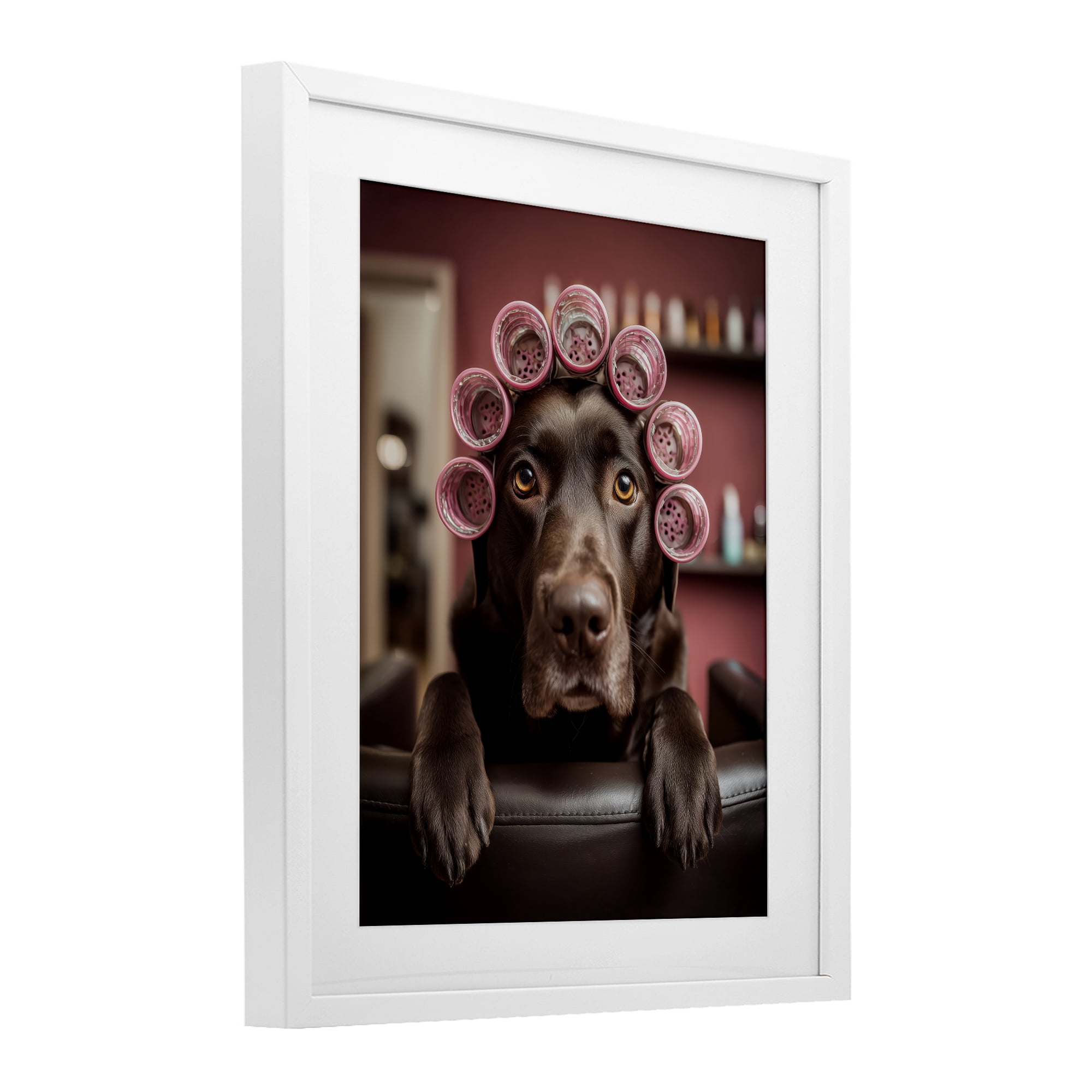Stupell Industries Dog at Salon with Curlers White Framed Print Under Glass, design by Scott Stulberg