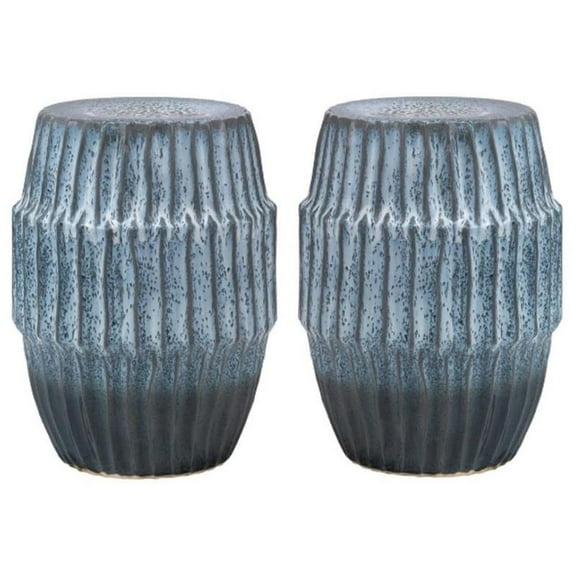Home Square Coastal Ceramic Side Table in Blue Ombre - Set of 2
